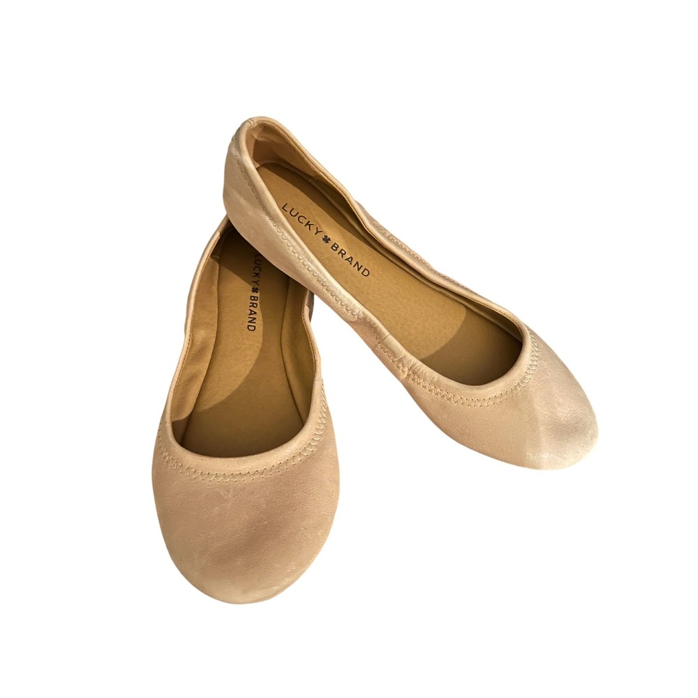 Lucky Brand Emmie Ballet Flats Nude Beige Leather Slip On Career Relaxed Fit